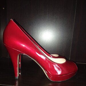 Enzo Angiolini Patent Leather Candy Apple Red Peep Toe Shoe